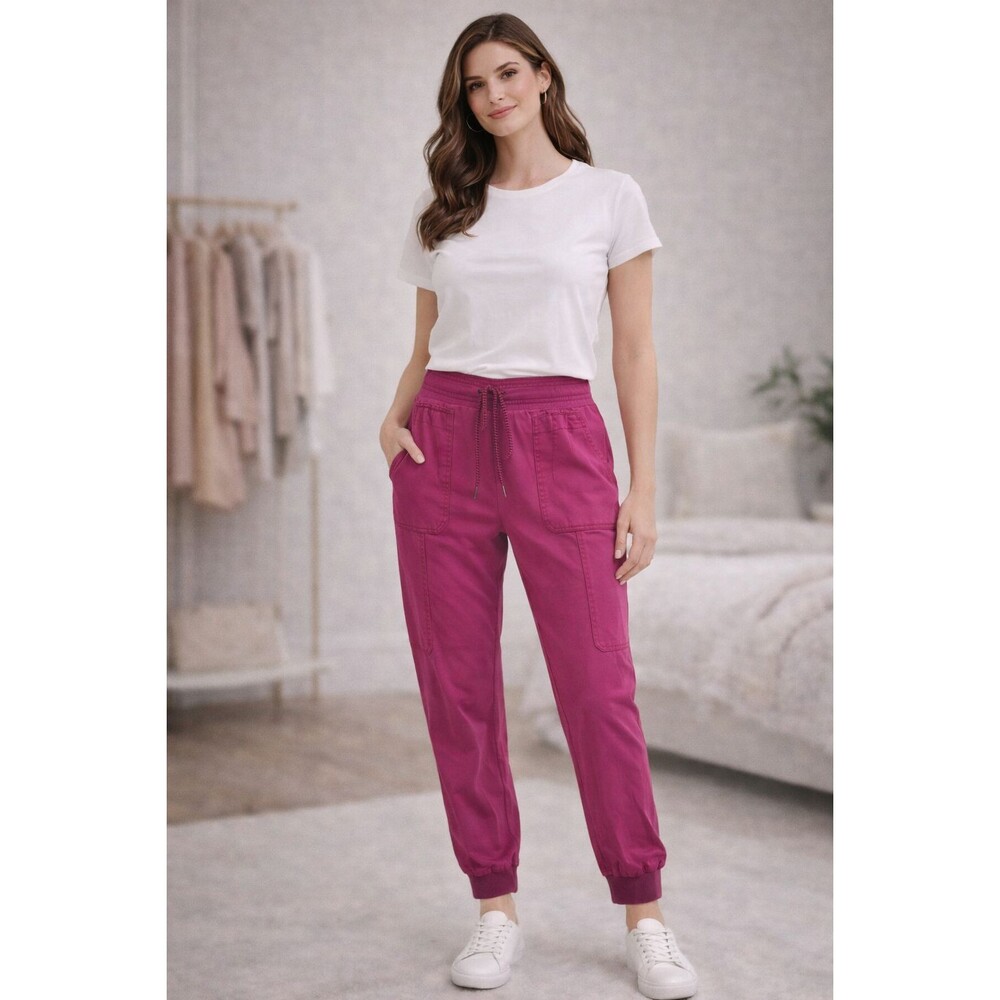 ANTHROPOLOGIE The Nomad Women's Jogger Pants LARGE Pink Drawstring Pockets